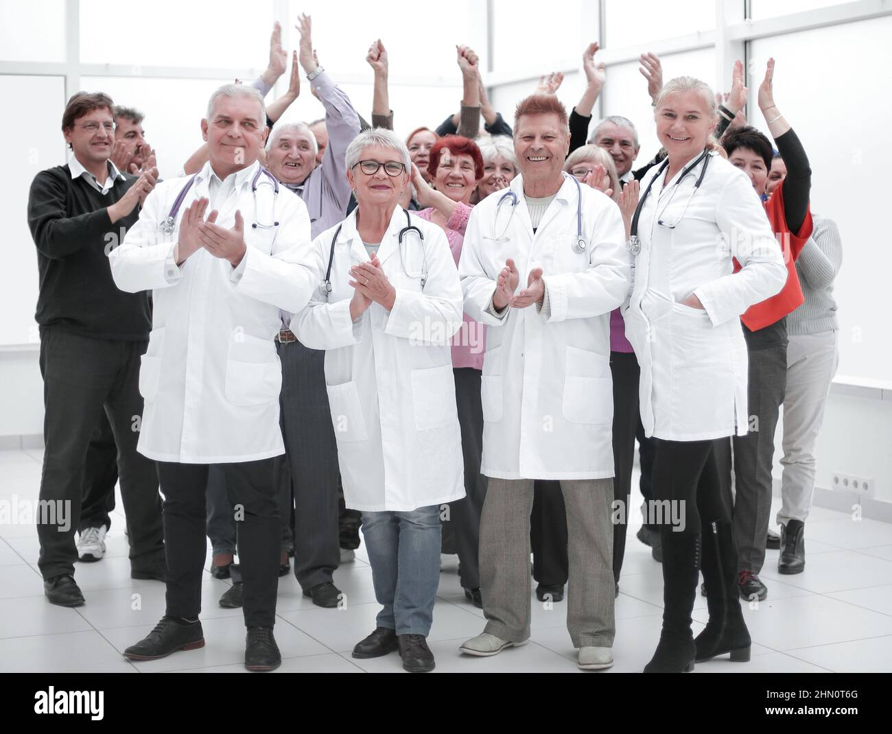 Group of the patients celebrate their recovery Stock Photo Alamy