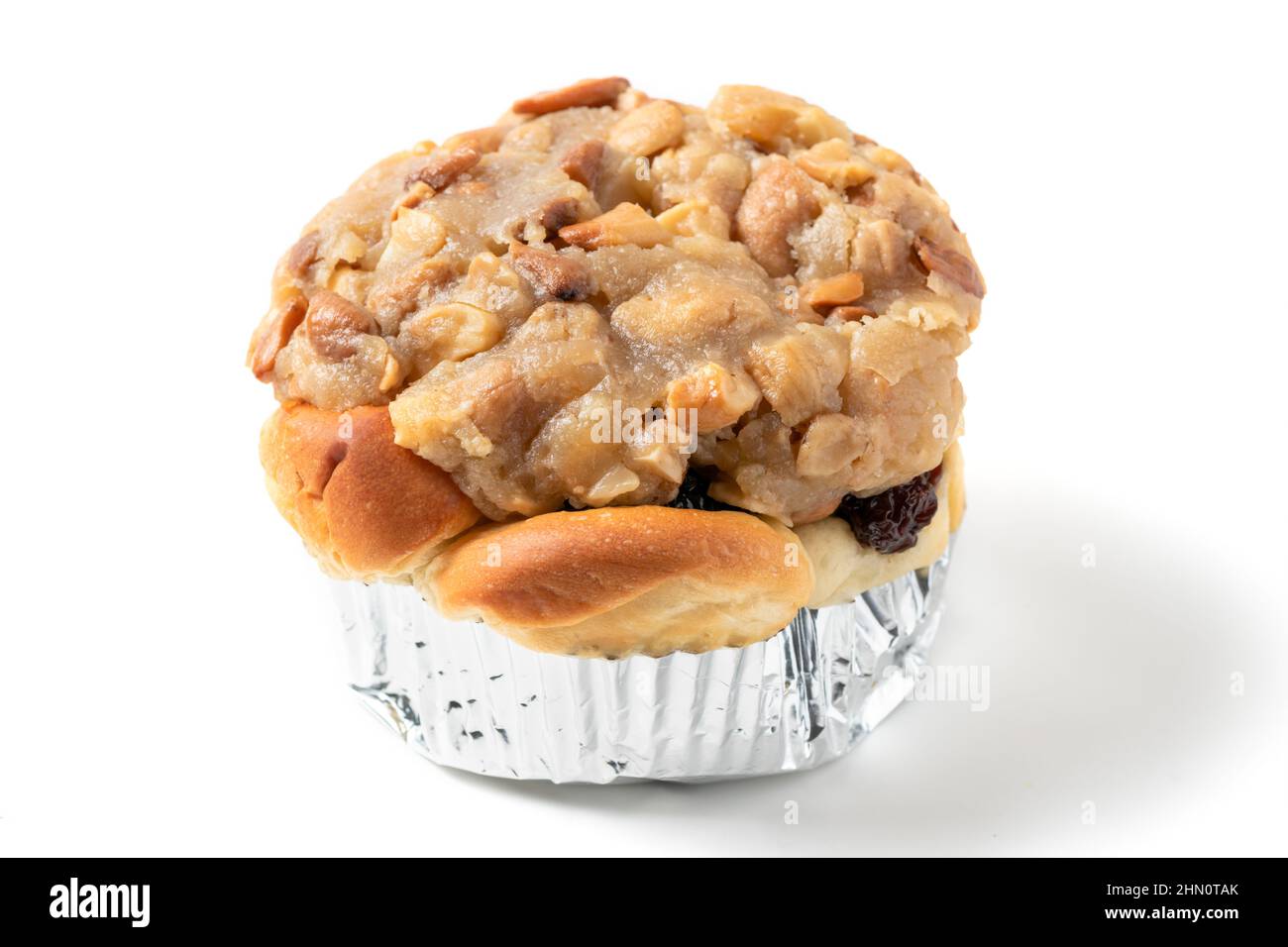 Butterscotch Bread with nuts on top isolated on white background, Homemade bakery concept Stock Photo