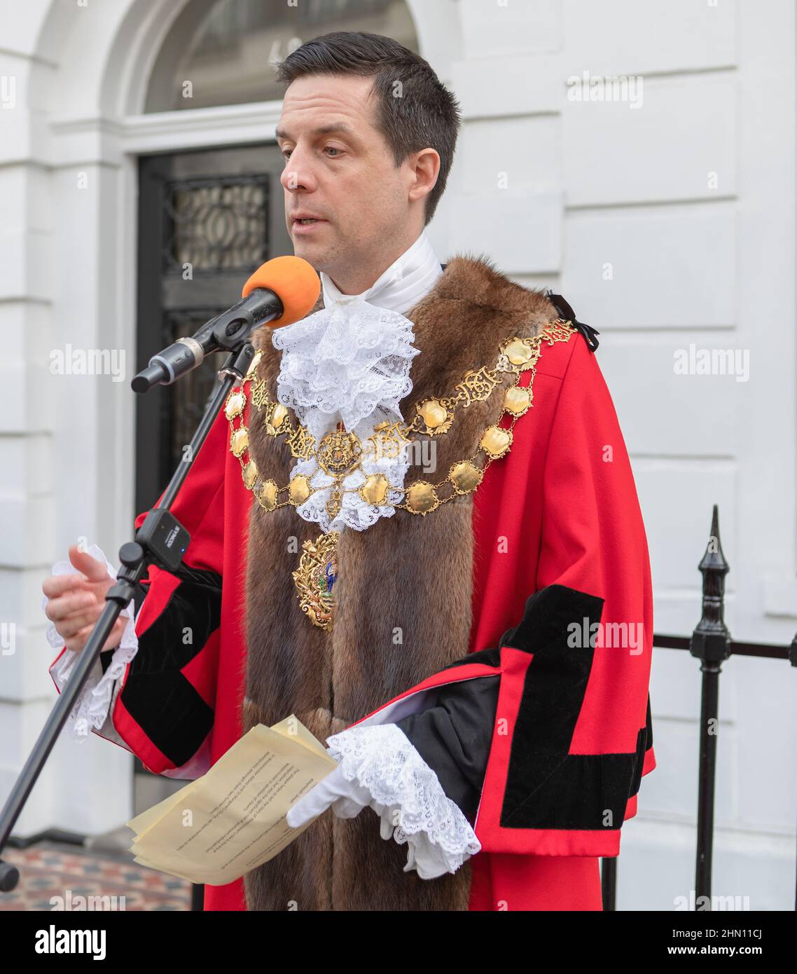 Marylebone, London, UK 7th February 2022. Lord Mayor of Westminster Cllr Andrew Smith address by the 1st and only Haitian Queen's old residence Stock Photo