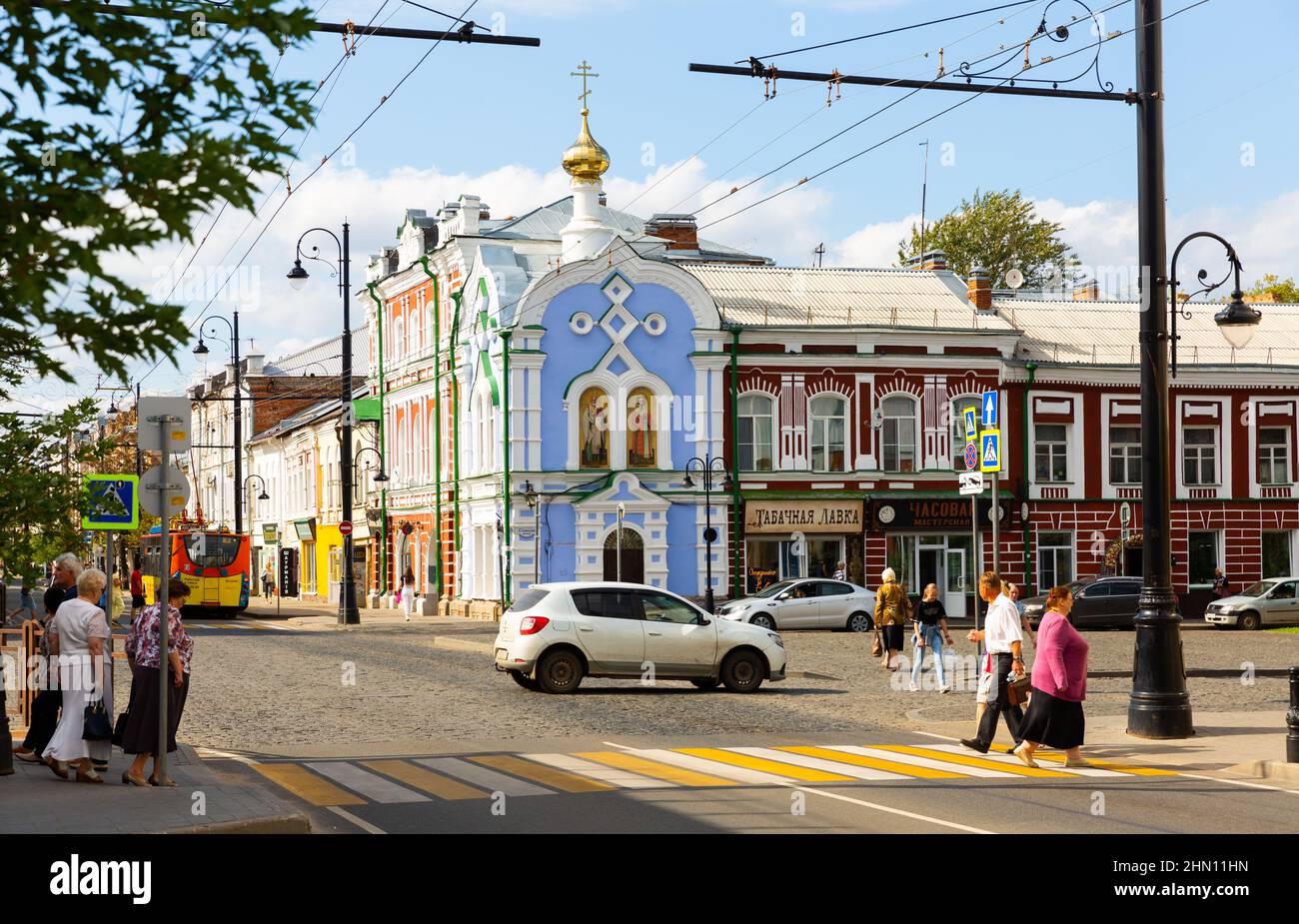 Krestovaya Street in Rybinsk owith Chapel of Yugskaya Dorofeeva ...