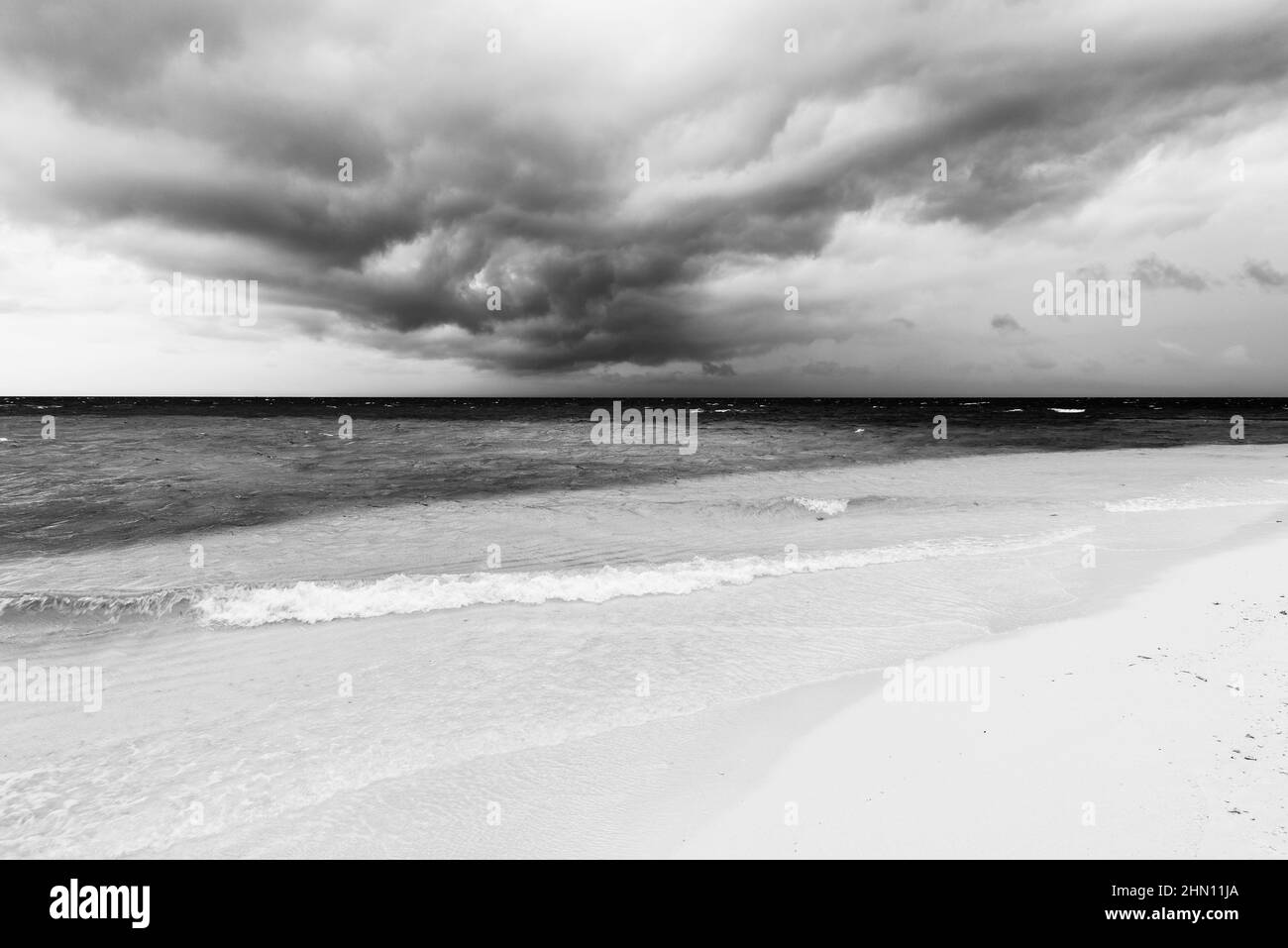 Storm clouds over the ocean. Tropics. Maldives in black and white Stock ...