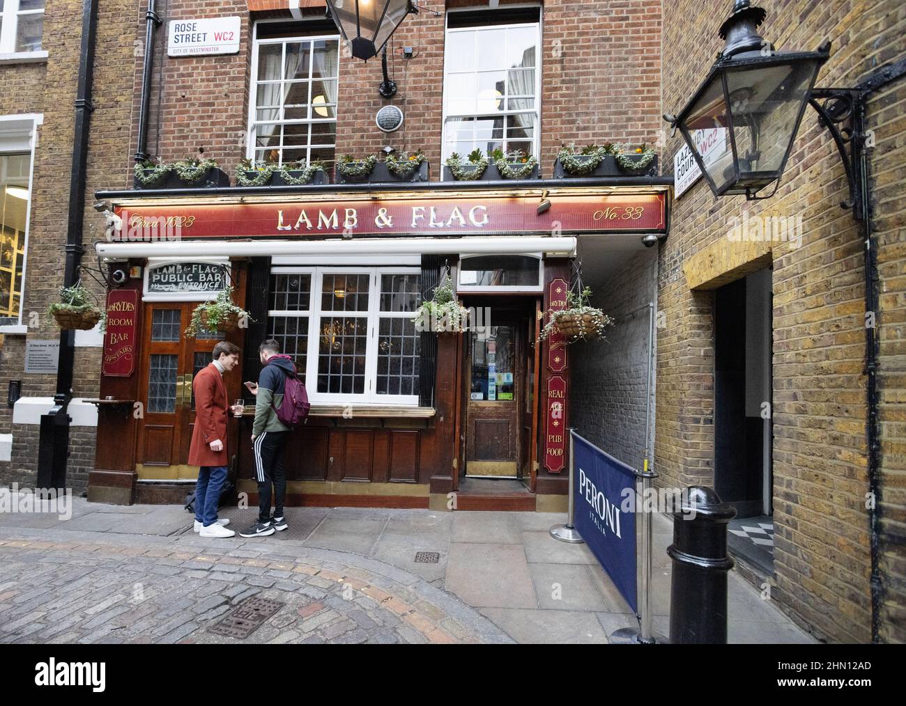 Pubs UK; The Lamb & Flag pub exterior, an18th century london pub in Covent Garden, London UK Stock Photo