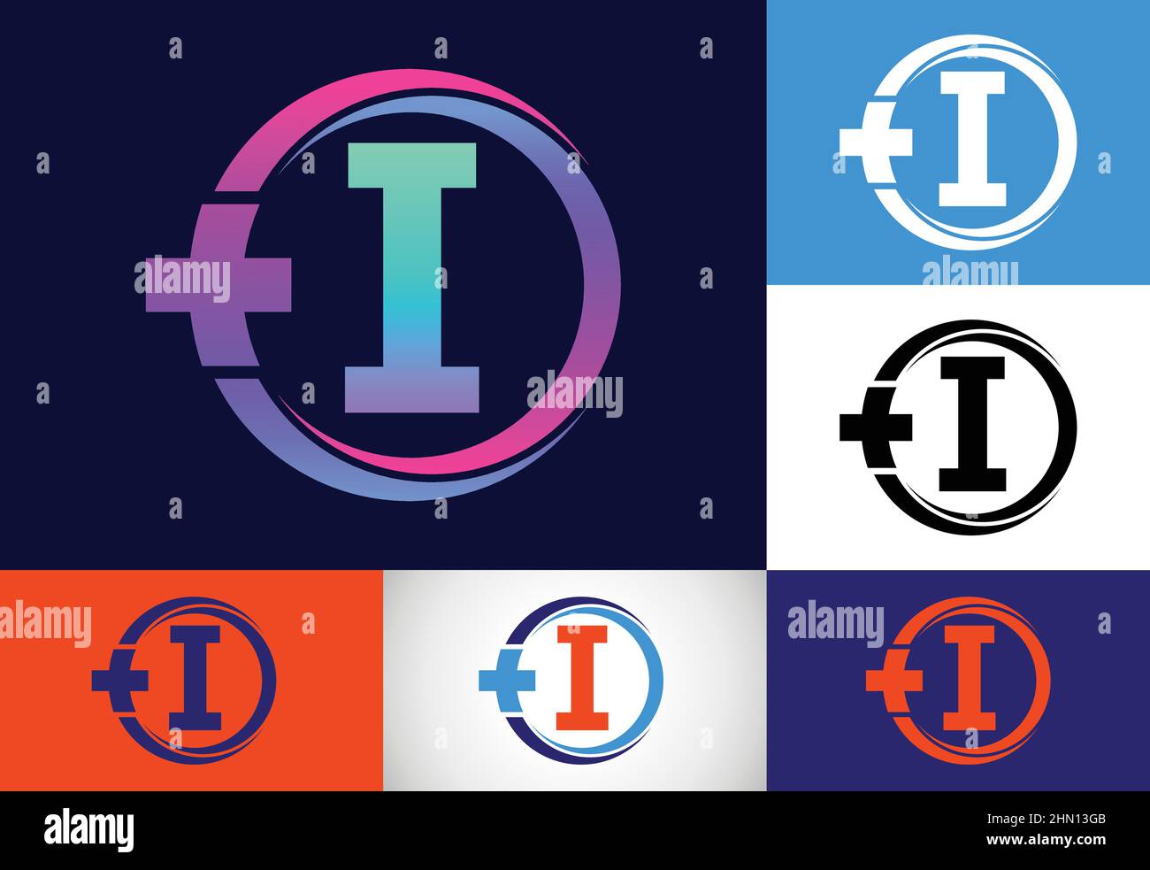 Initial I monogram in a circle with cross plus. Medical logo. Logo for ...