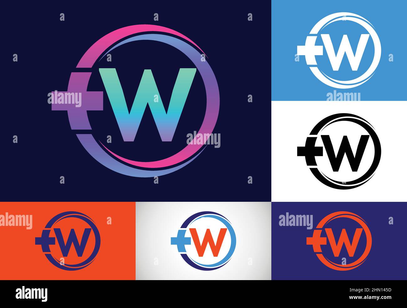 Initial W monogram in a circle with cross plus. Medical logo. Logo for ...