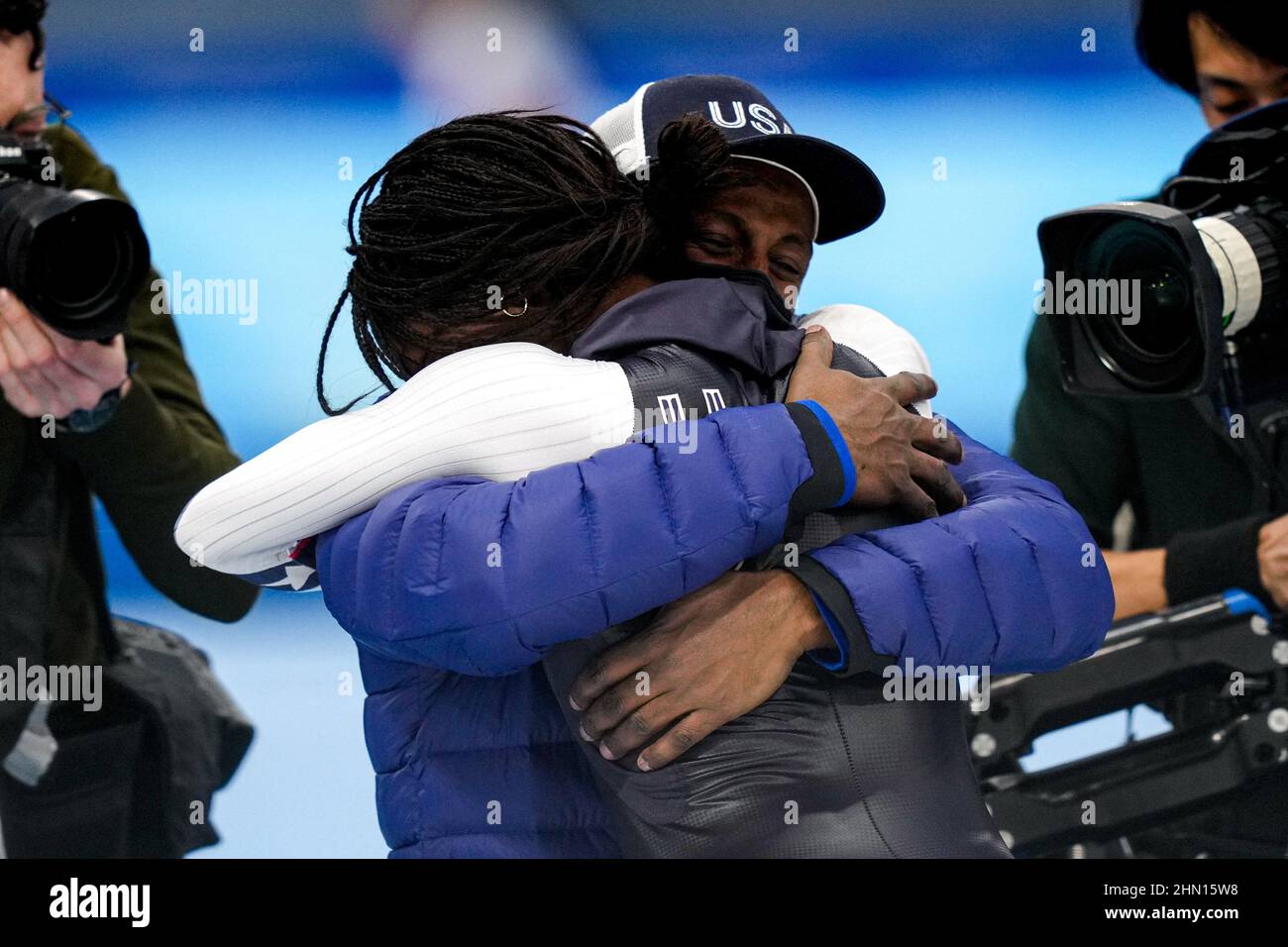 Beijing, China. 13th Feb, 2022. BEIJING, CHINA - FEBRUARY 13: Erin Jackson of the United States of America competing at the Women's 500m during the Beijing 2022 Olympic Games at the National Speed Skating Oval on February 13, 2022 in Beijing, China (Photo by Douwe Bijlsma/Orange Pictures) NOCNSF Credit: Orange Pics BV/Alamy Live News Stock Photo