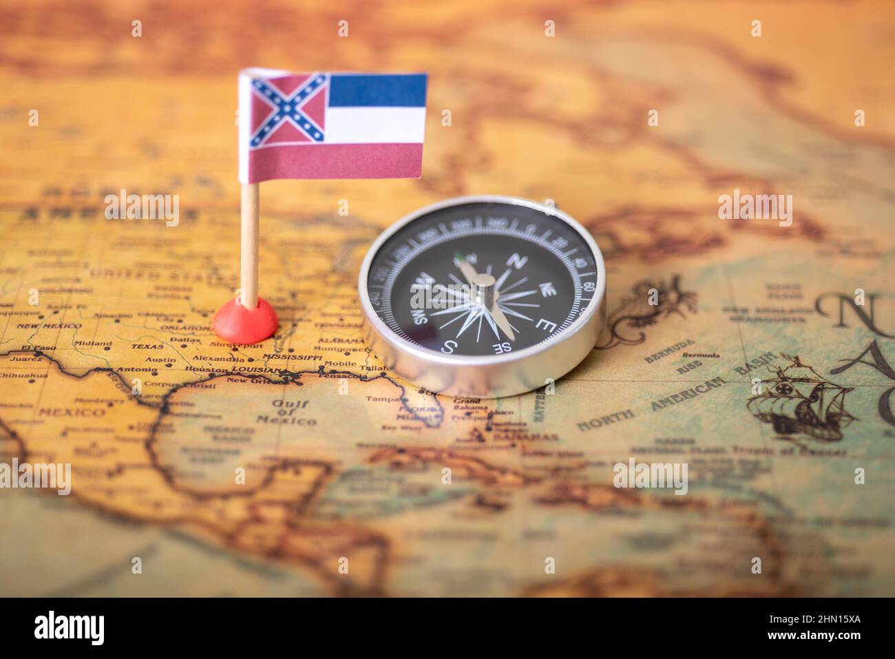 Mississippi Flag And Compass On The Old World Map The Concept Of Domestic Tourism And Recreation In America Stock Photo Alamy