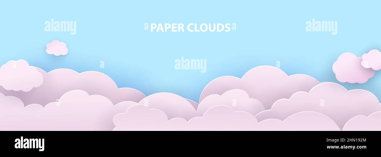 Pink clouds cut out of paper against a blue sky. Template for your ...