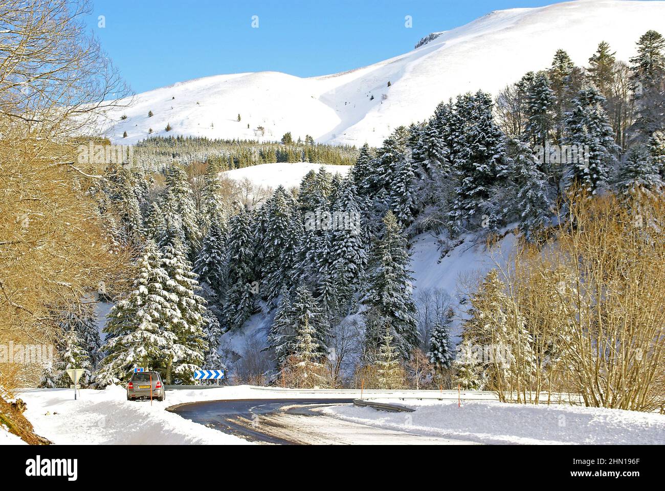 A winter wonderland near Col de Guéry, France Stock Photo
