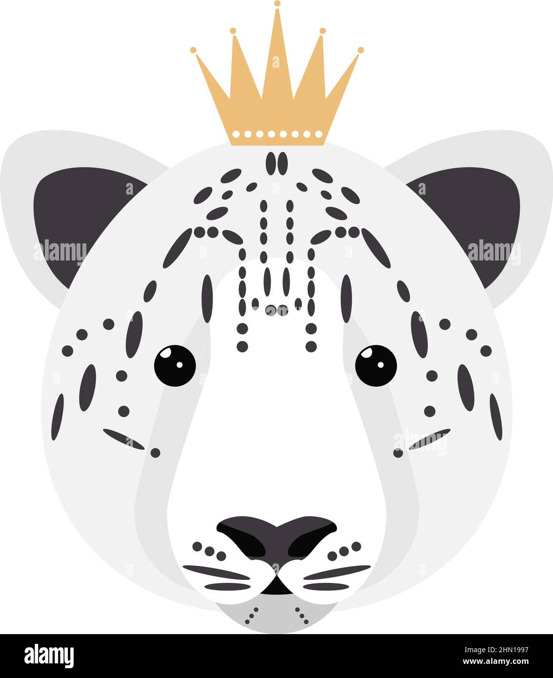 Snow leopard with crown. Snow leopard character, crown stickers Stock