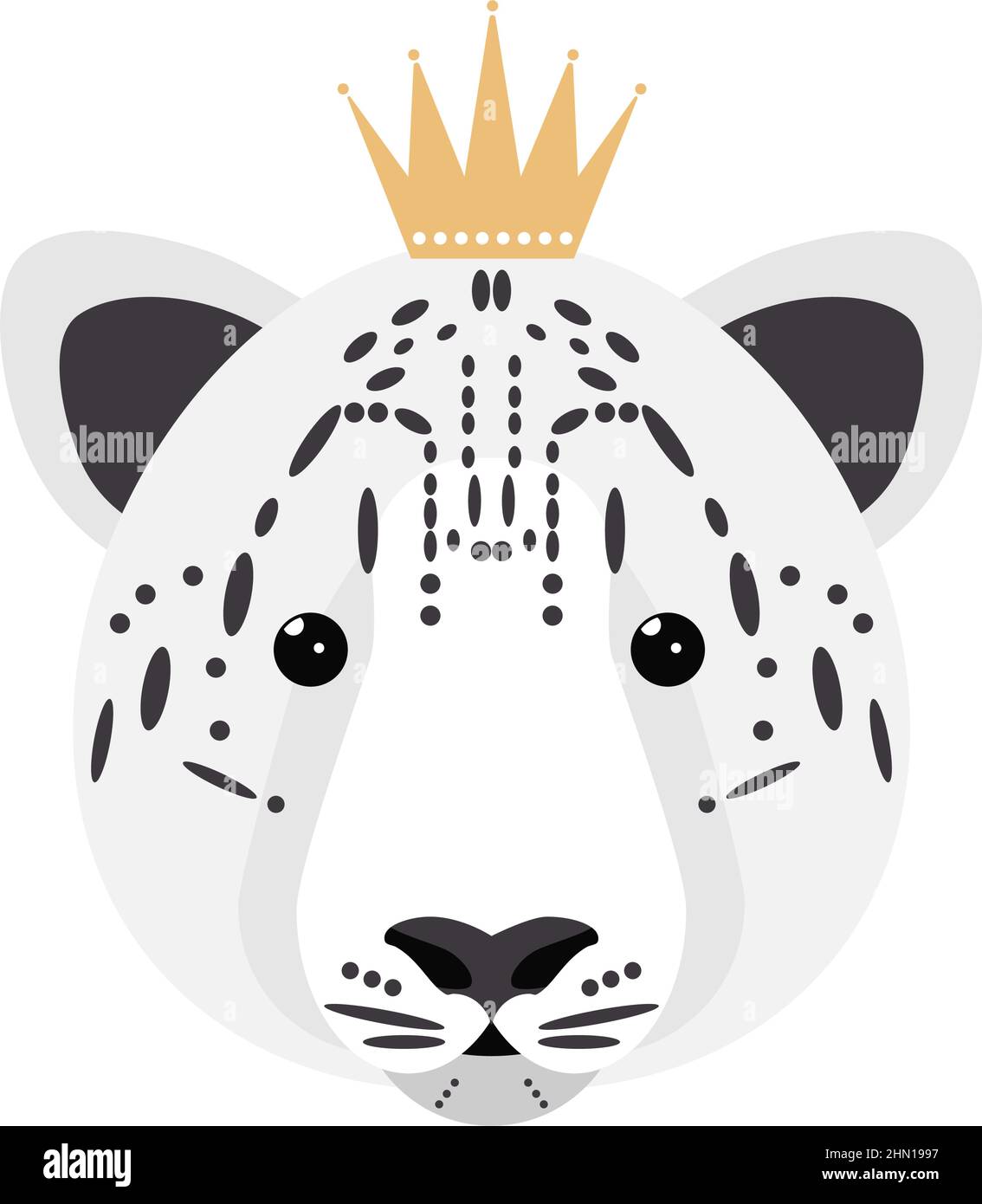 Snow leopard with crown. Snow leopard character, crown stickers. Stock Vector