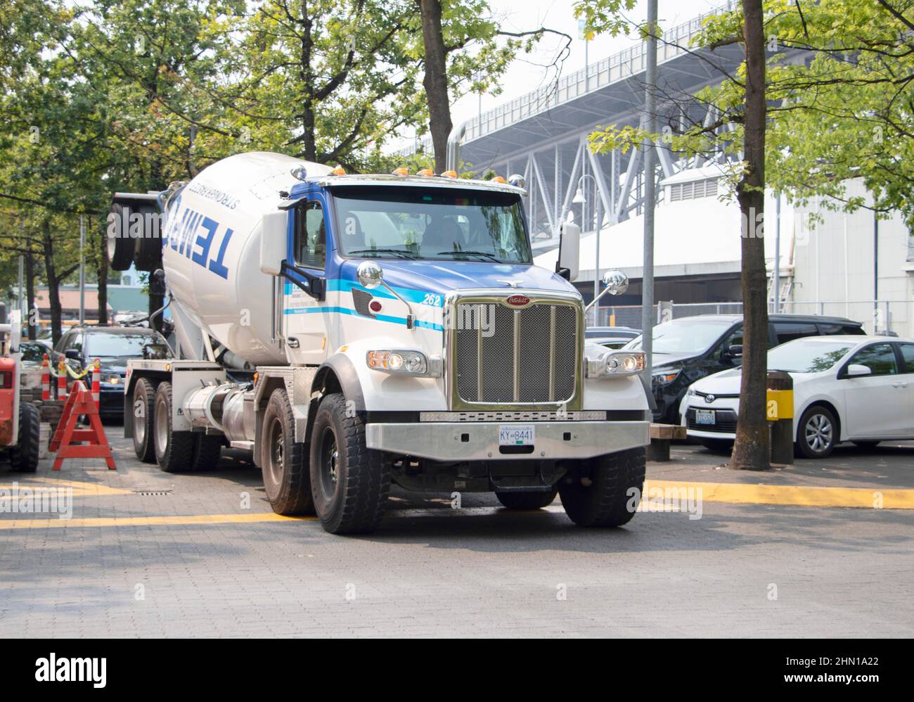 cement mixer trucks at cement works on Granville island Vancouver British  Columbia canada Stock Photo - Alamy