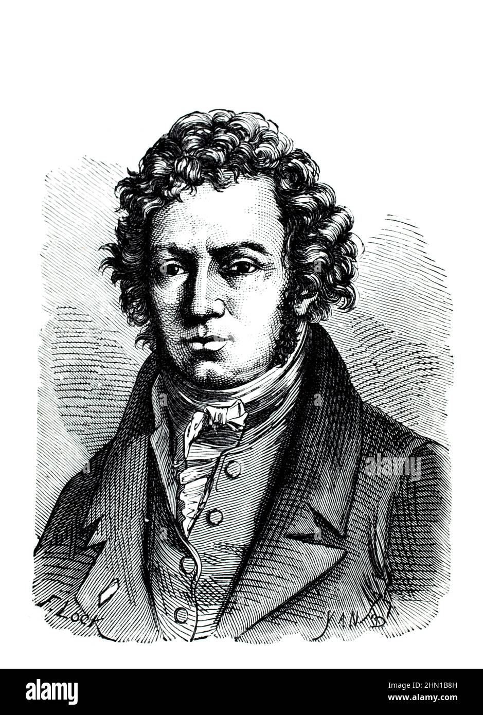 Science History, portrait of French physicist and mathematician André-Marie Ampère after whom the measurement of current is named Stock Photo