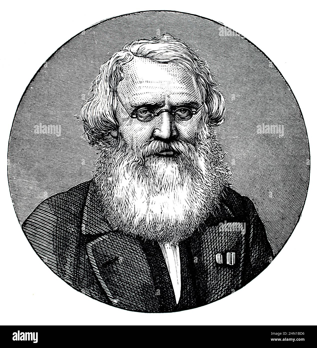Science History, portrait of American inventor and painter.Samuel Morse, from The Modern Seven Wonders of the World, published in 1890 Stock Photo