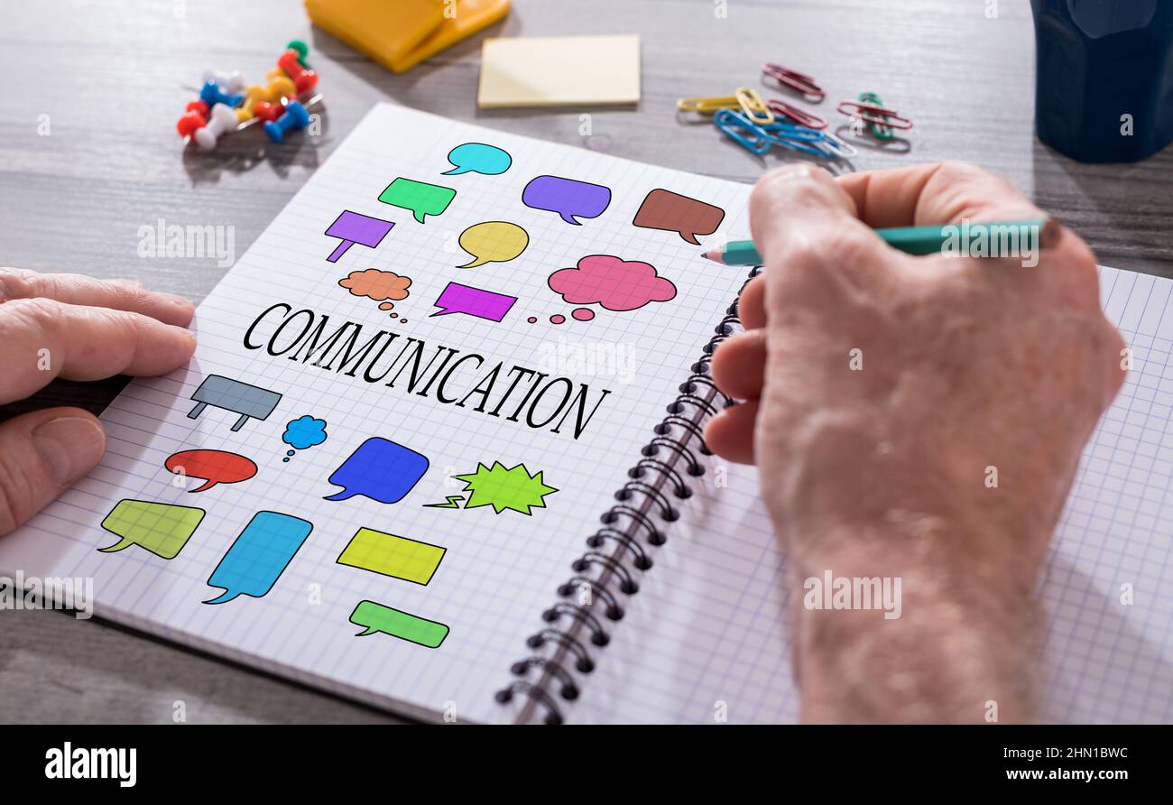Hand drawing communication concept on a notepad Stock Photo - Alamy