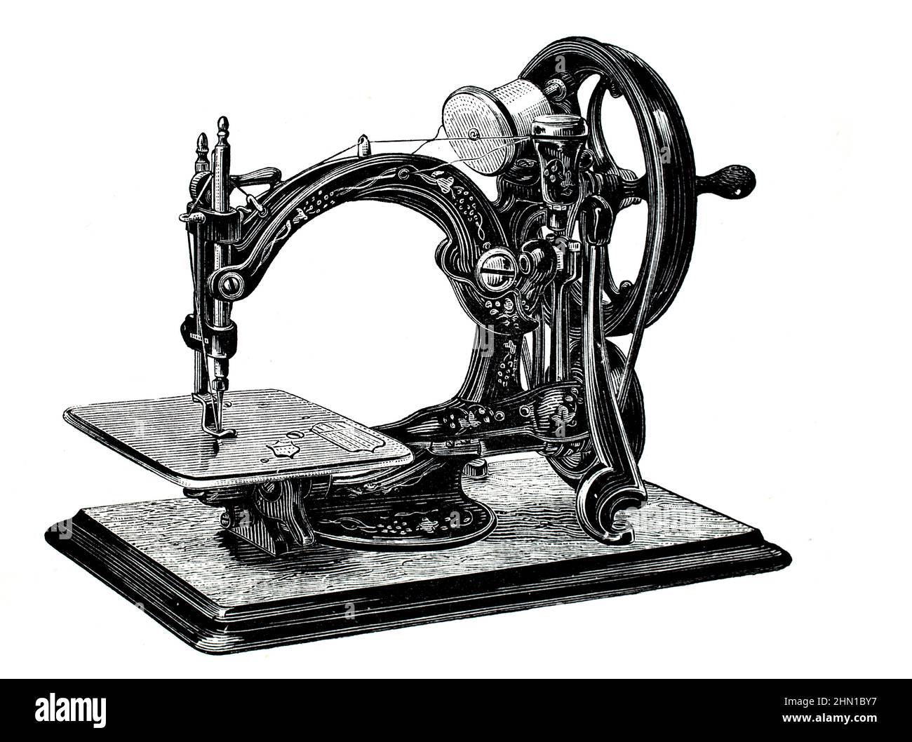 Industrial History, 1857 Wilcox and Gibbs hand cranked sewing machine Stock Photo