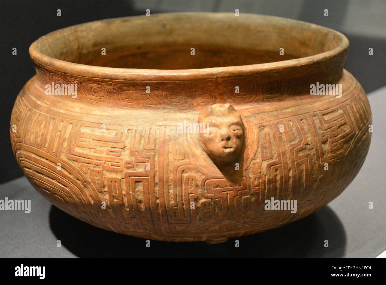 Precolumbian Art from Marajo Island Brasil. Bowl with human face Stock Photo