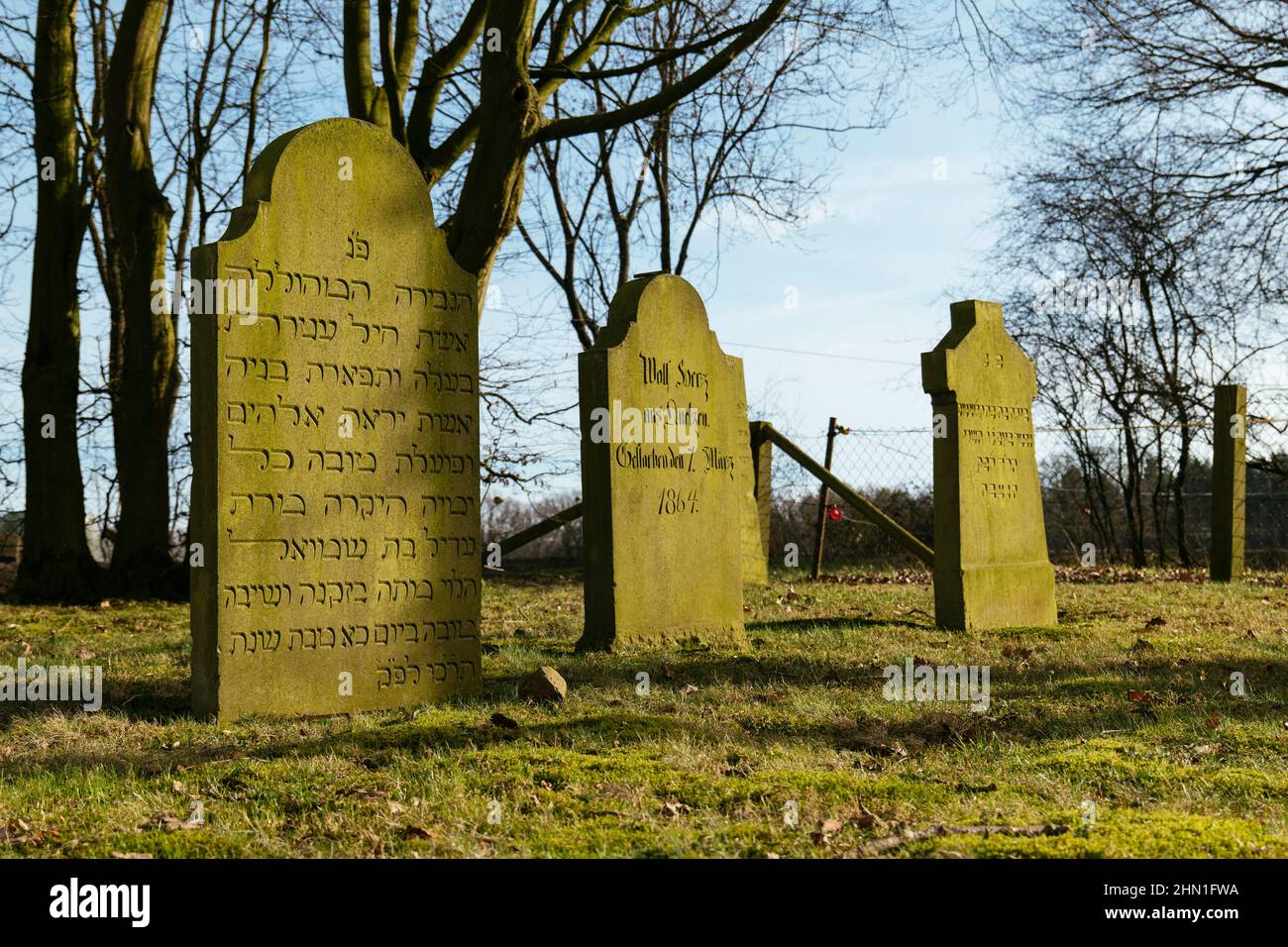 Gravestones on the old Jewish cemetery in Petershagen-Frille Stock Photo