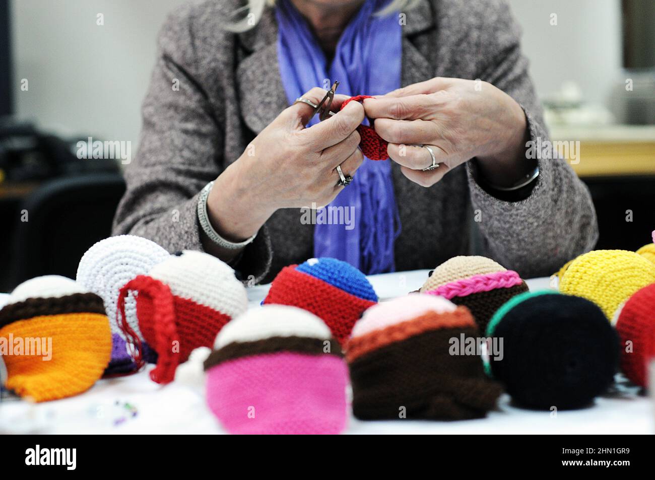 Working process at socks production industry. Factory and production