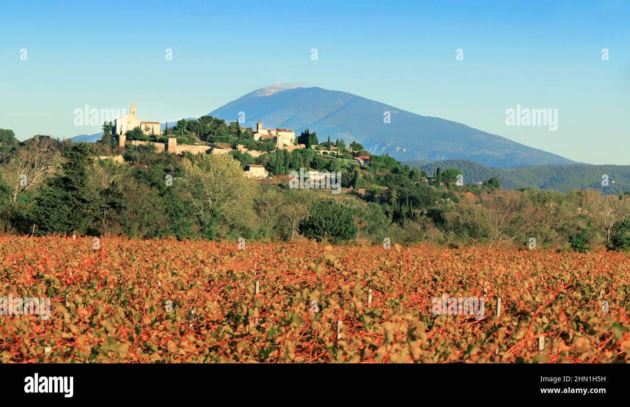 Cairanne .The slopes of vineyards of Mont Ventoux in Provence, France. Stock Photo
