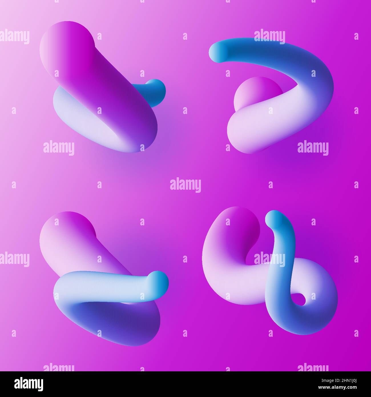 Abstract soft tubes in retro neon colors, liquid and fluid shapes, gel worms, vector illustration Stock Vector
