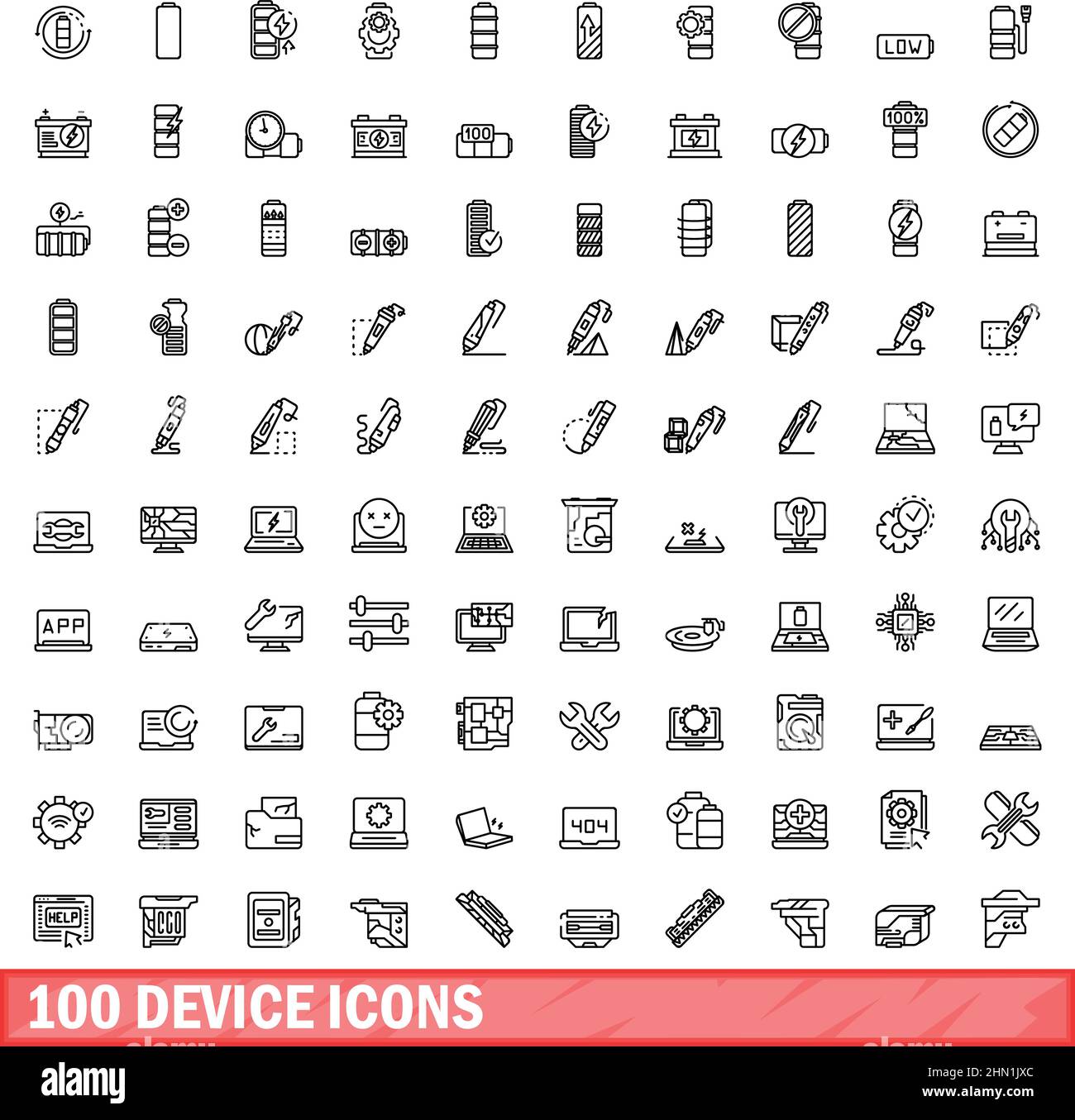 100 device icons set. Outline illustration of 100 device icons vector ...