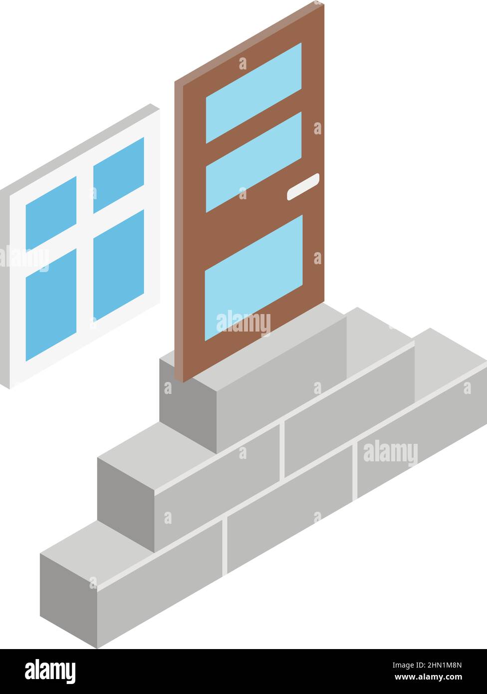 Building component icon isometric vector. New window, door and brick stack icon. Construction, building, repair Stock Vector