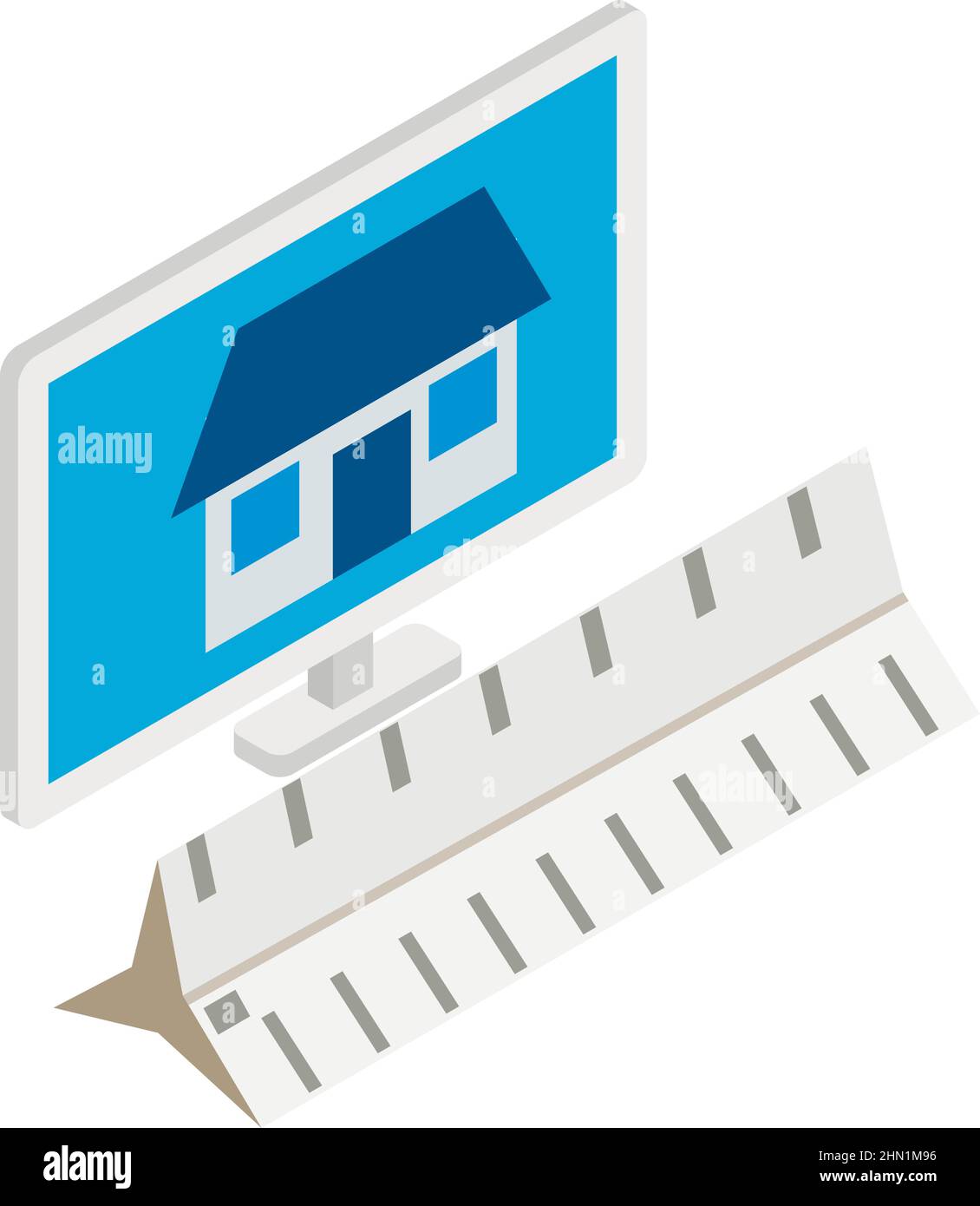 House project icon isometric vector. Building on monitor and three ...