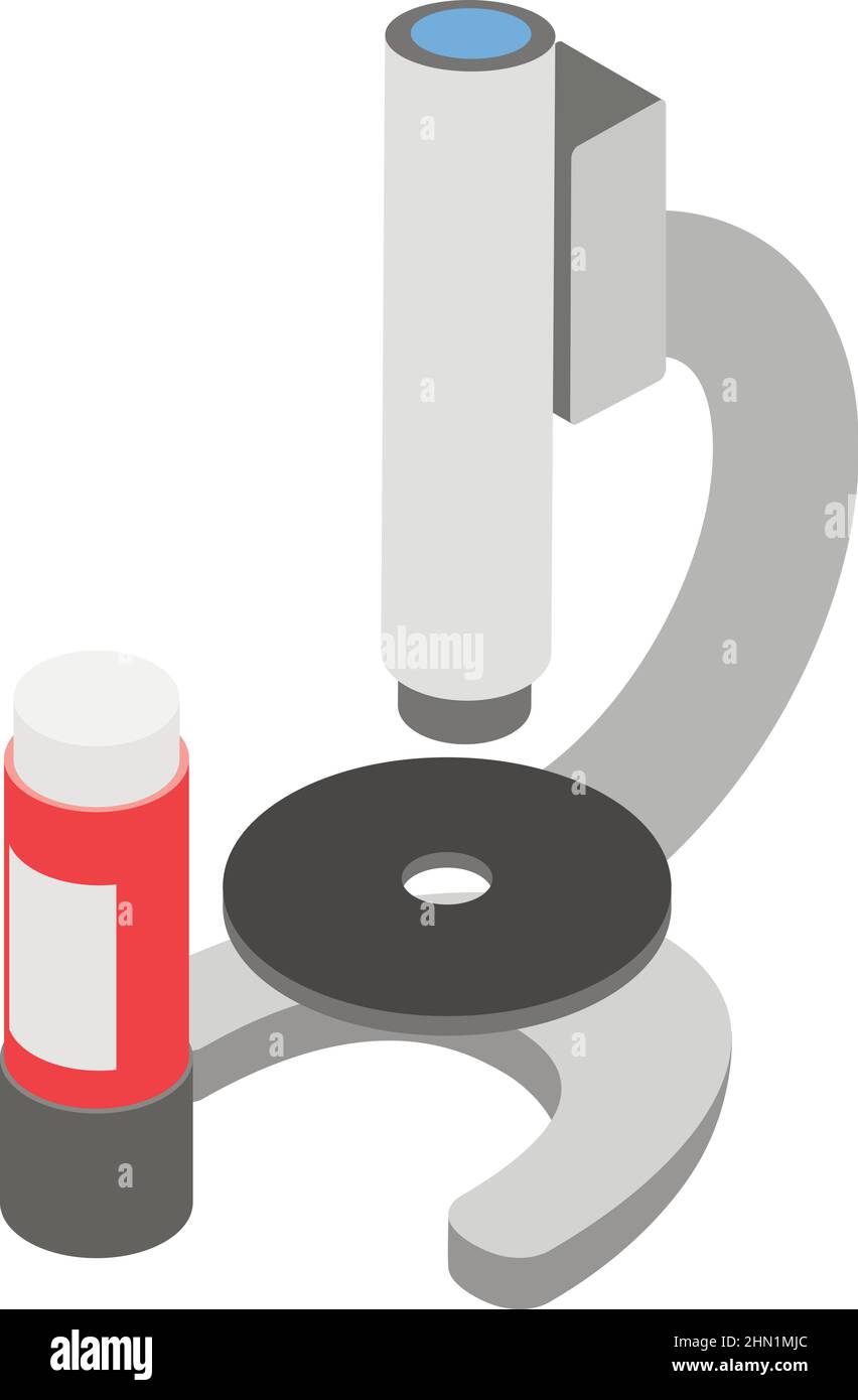 School microscope icon isometric vector. Small microscope, container with reagent. Researching, studying, education Stock Vector