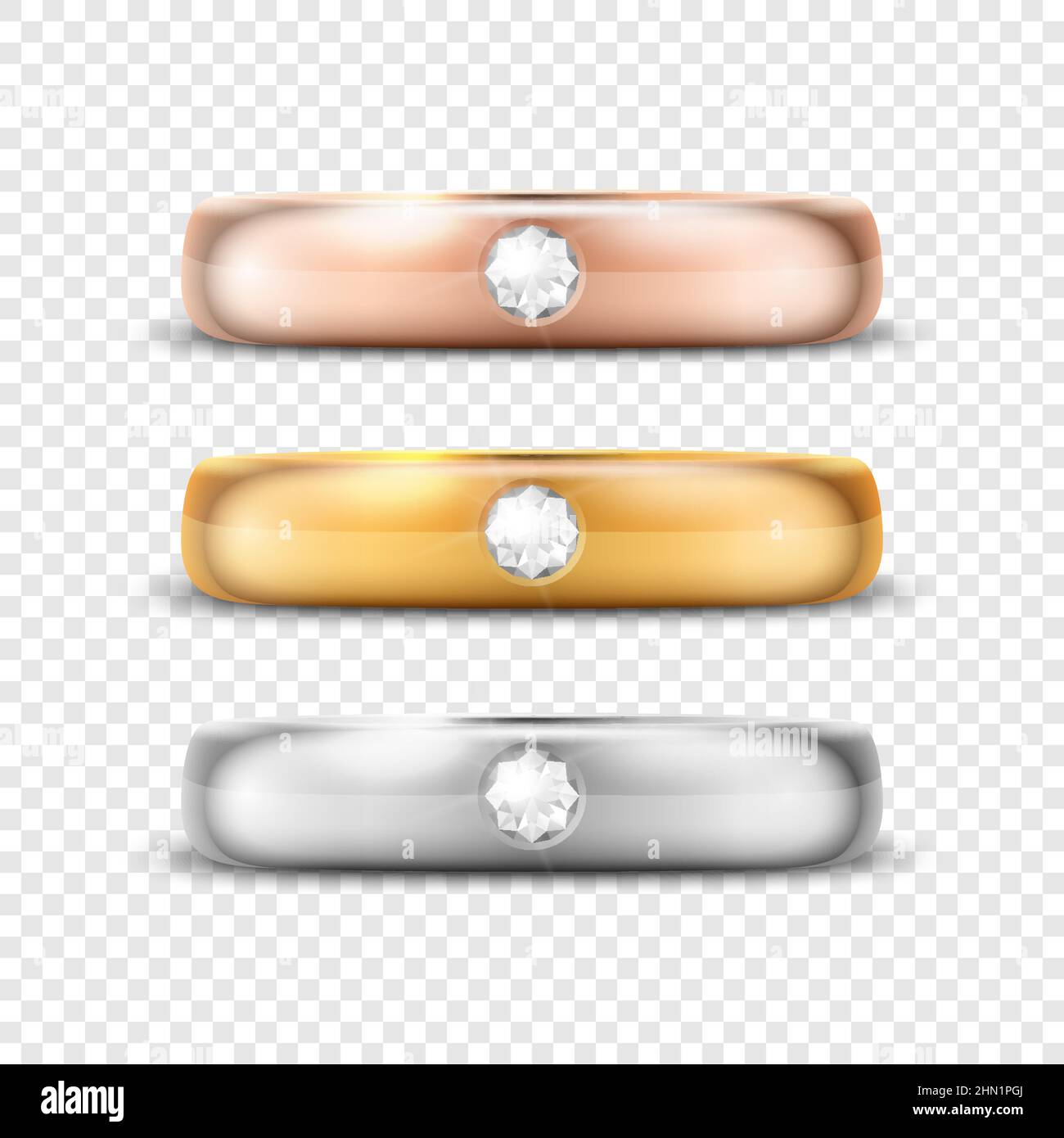 Vector 3d Realistic Gold and Silver Metal Wedding Ring with Gemstone ...