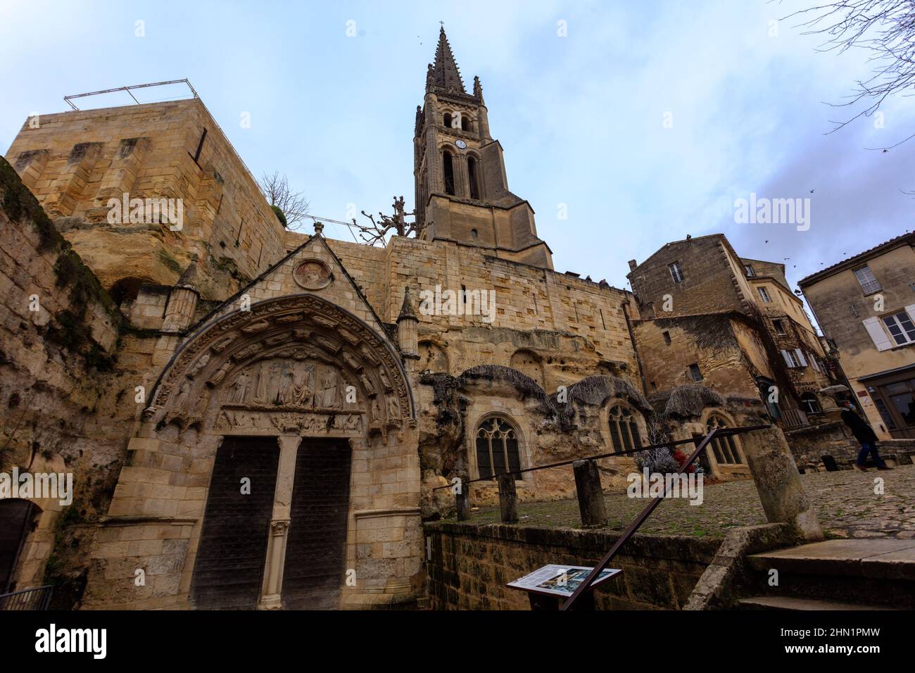 Saint Emilion  Monolithic church was partly constructed inside a cave in the twelfth century. It is a UNESCO World Heritage Site. France. Stock Photo