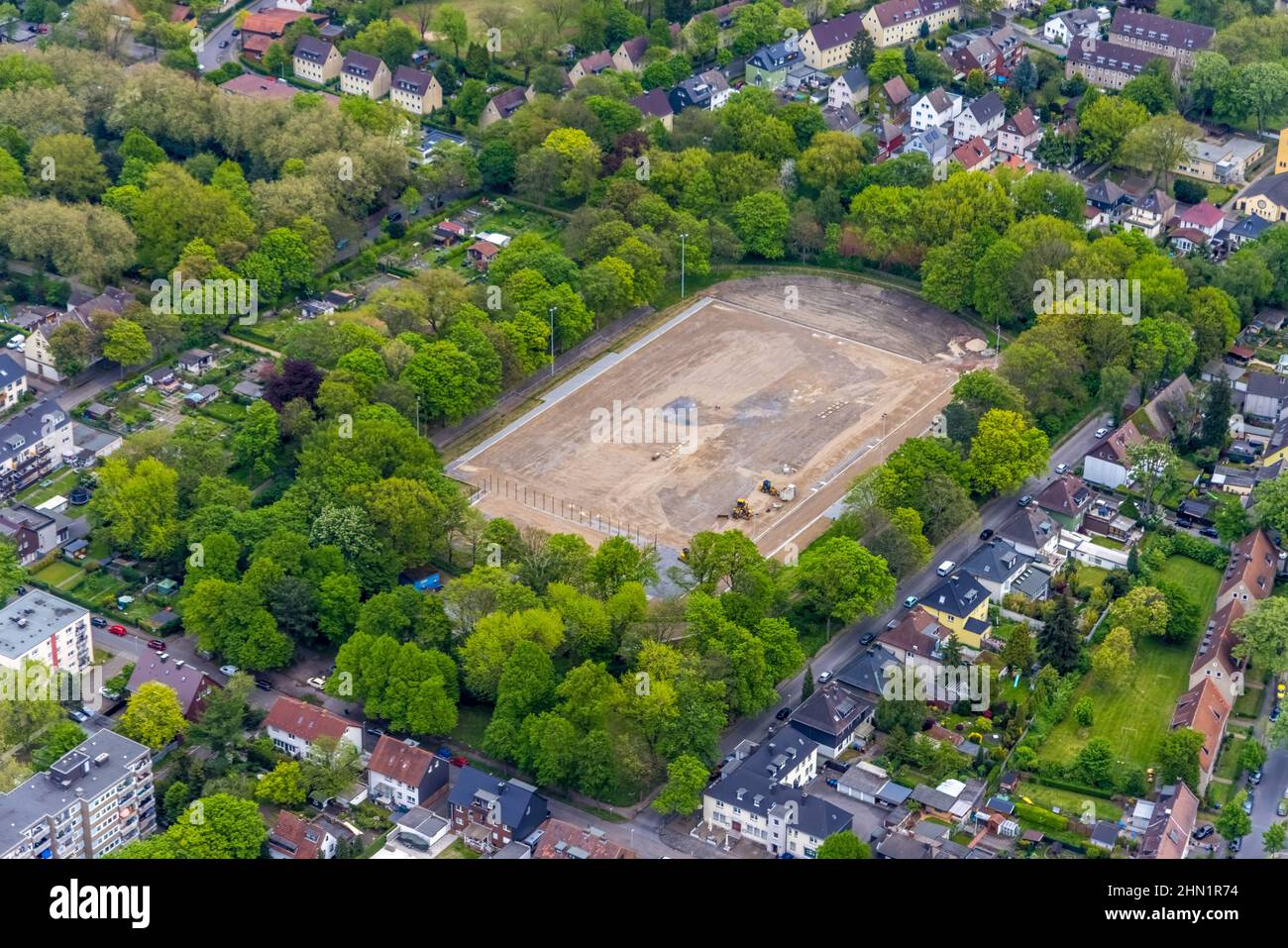 Aerial photo, construction site and modernisation Horst Stadium, Holsterhausen, Herne, Ruhr area, North Rhine-Westphalia, Germany, construction work, Stock Photo