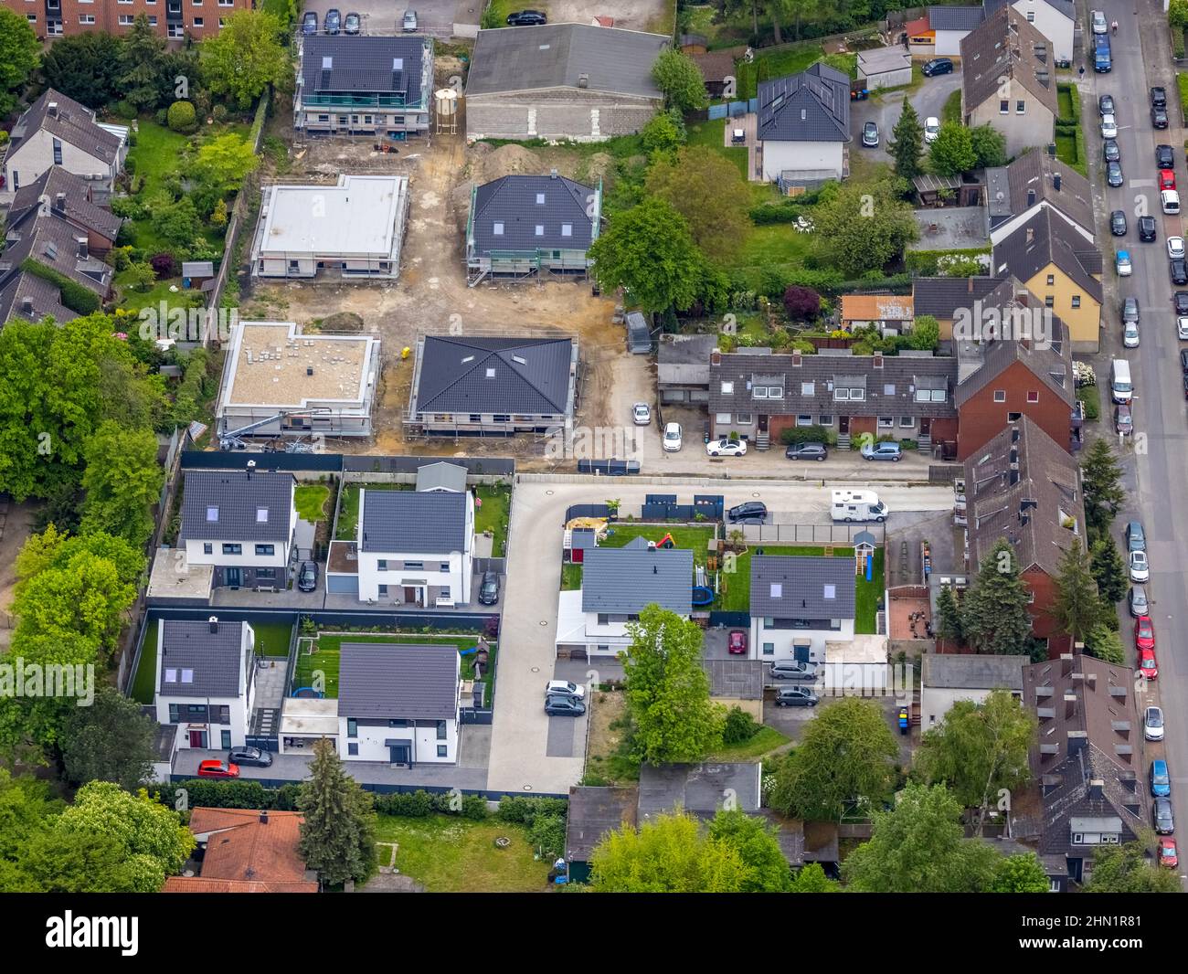 Aerial photograph, construction site and new construction of residential buildings Friedgrasstraße, Eickel, Herne, Ruhr Area, North Rhine-Westphalia, Stock Photo