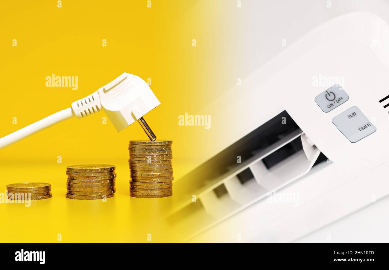 Electricity consumption when using the airtoair heat pump Stock Photo