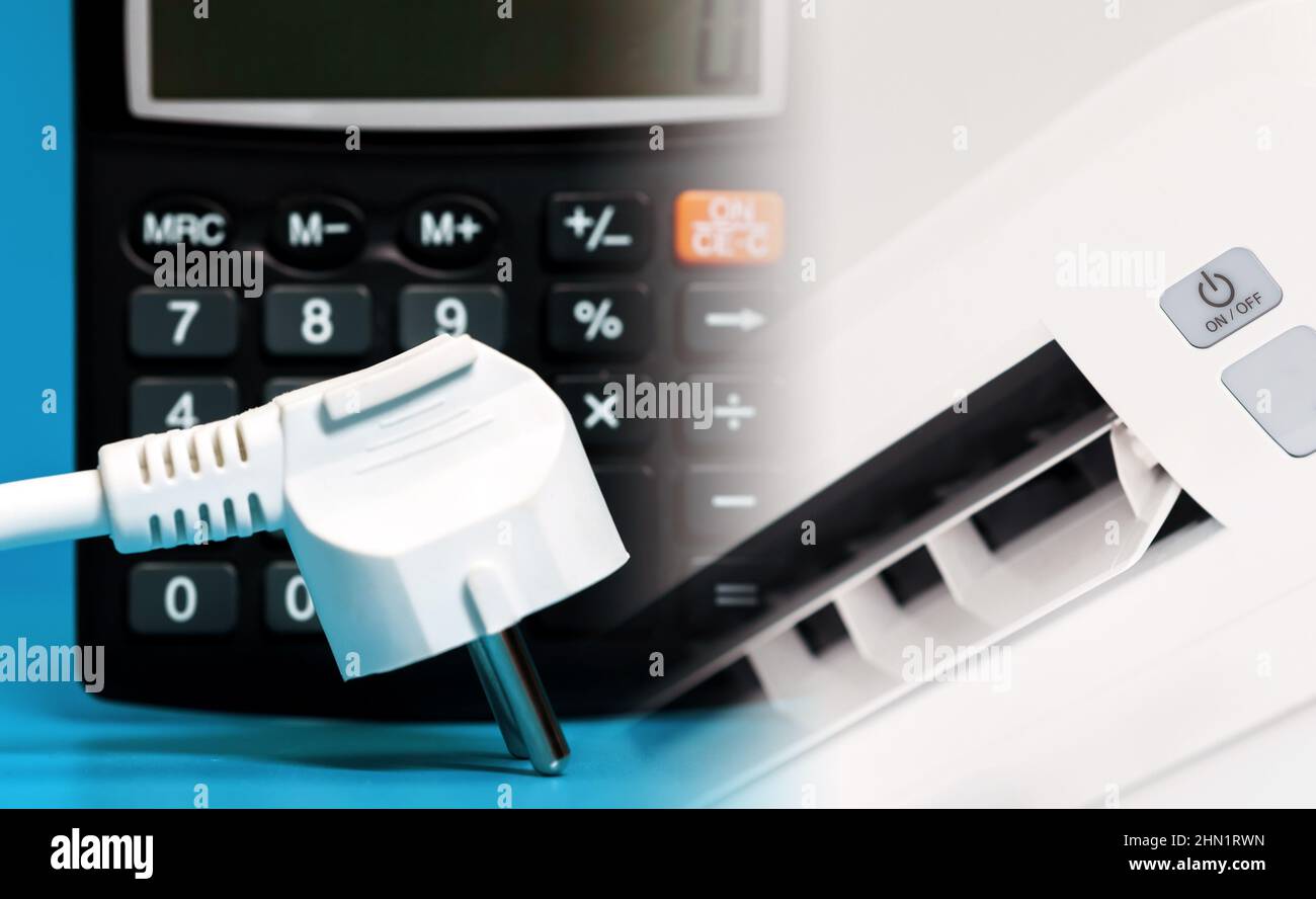 Electricity consumption when using the airtoair heat pump Stock Photo