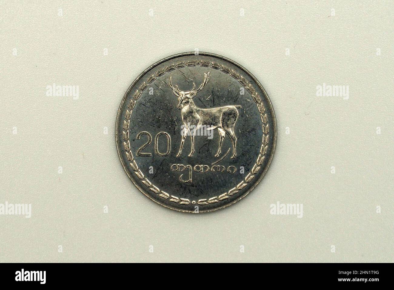 twenty (20) tetri coin, Georgian lari (GEL), Georgia, Europe Stock Photo