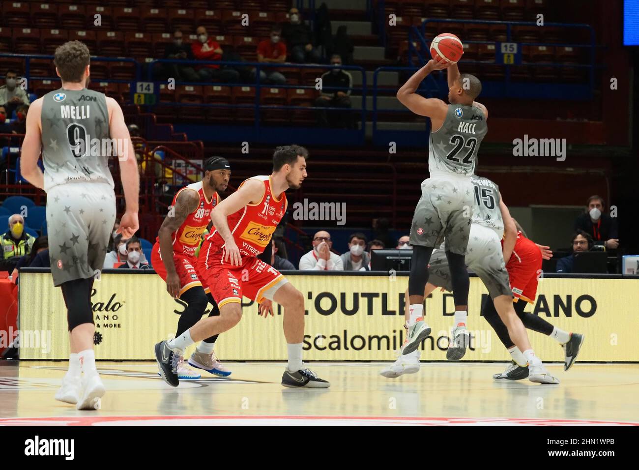 Milan, Italy. 13th Feb, 2022. Devon Hall (AX Armani Exchange Olimpia Milano)  during AX Armani Exchange Milano vs Carpegna Prosciutto Pesaro, Italian  Basketball A Serie Championship in Milan, Italy, February 13 2022