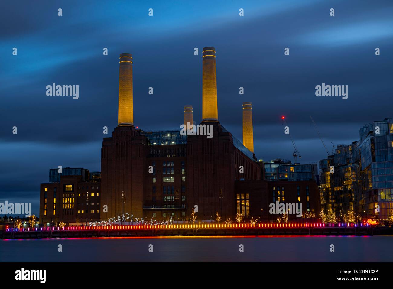 A long exposure of Battersea Power Station with a smoking chimney at ...