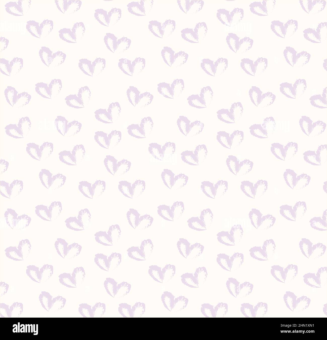 Seamless pattern of hand drawn simple hearts in pastel purple color on beige and neutral background Stock Photo