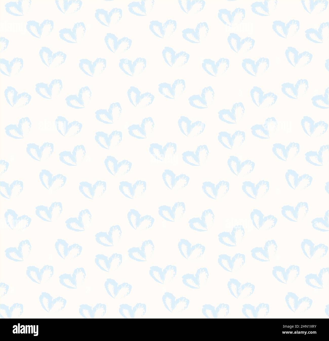 Seamless pattern of hand drawn simple hearts in pastel blue color on beige and neutral background Stock Photo