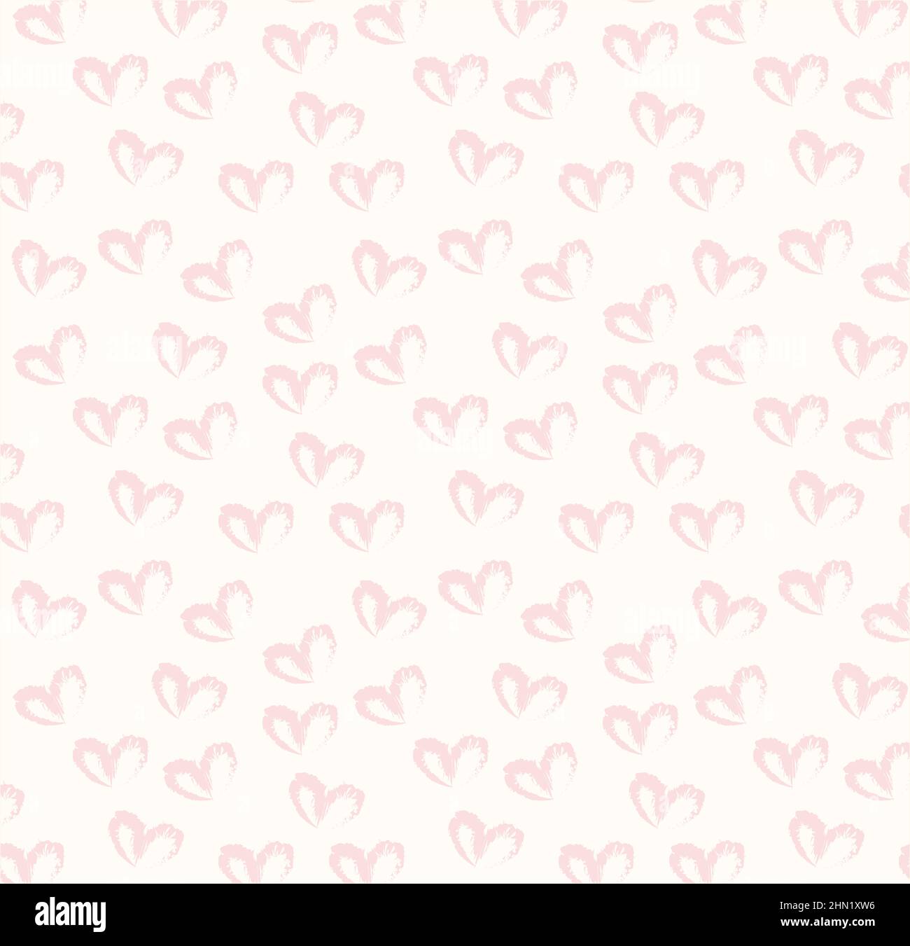 Seamless pattern of hand drawn simple hearts in pastel red color on beige and neutral background Stock Photo