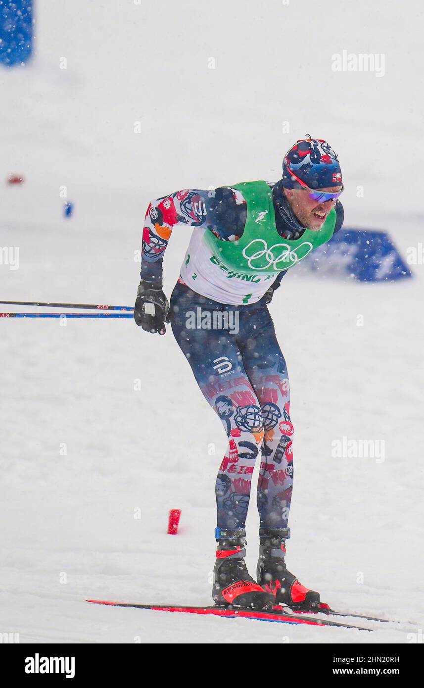Zhangjiakou, China's Hebei Province. 13th Feb, 2022. Paal Golberg of Norway competes during the cross-country skiing men's 4x10 km relay of the Beijing Winter Olympics at National Cross-Country Skiing Centre in Zhangjiakou, north China's Hebei Province, Feb. 13, 2022. Credit: Liu Chan/Xinhua/Alamy Live News Stock Photo