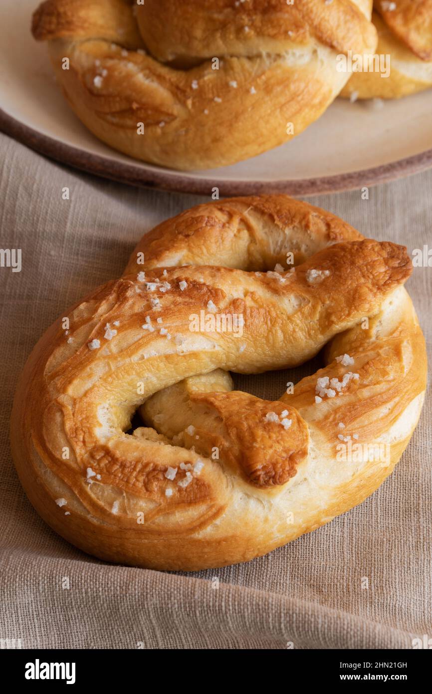 Homemade Fresh Baked Pretzel with Sea Salt Stock Photo Alamy
