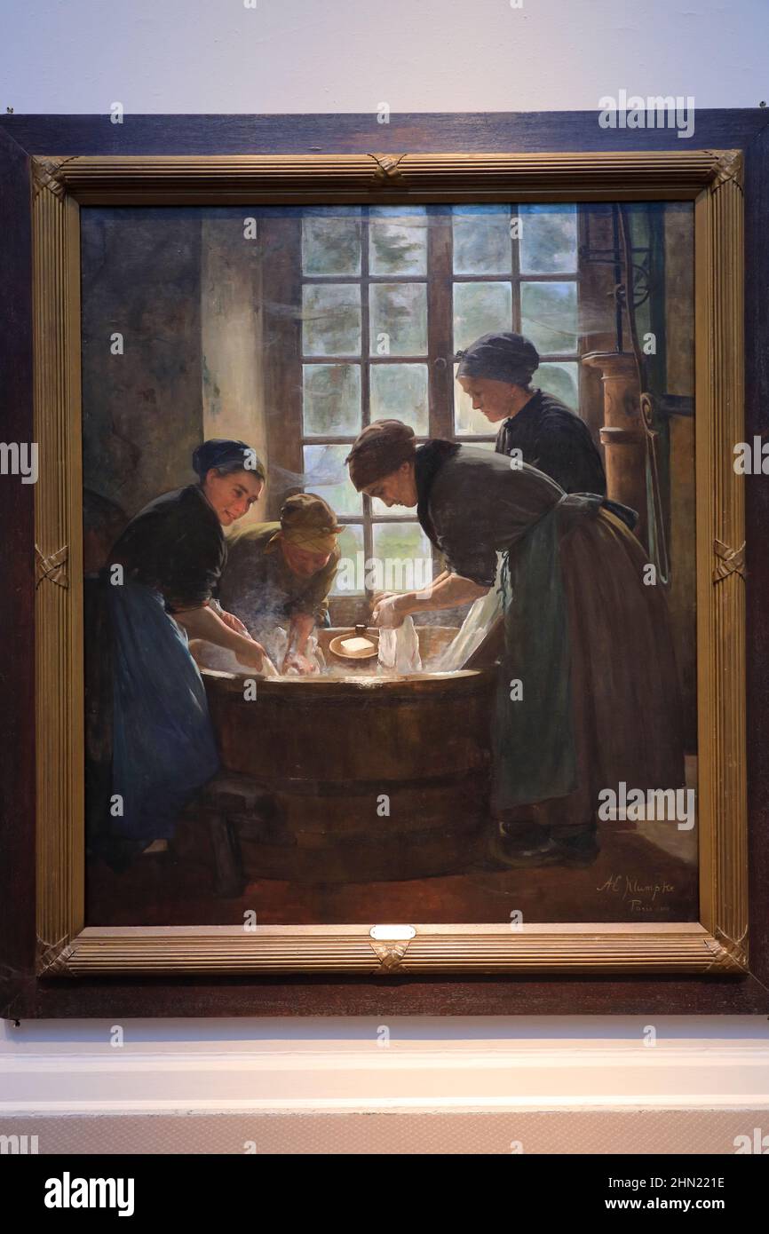 Oil painting In the Wash-House,1888, by American female artist Anna Elizabeth Klumpke display in Pennsylvania Academy of the Fine Art. Philadelphia. Pennsylvania.USA Stock Photo