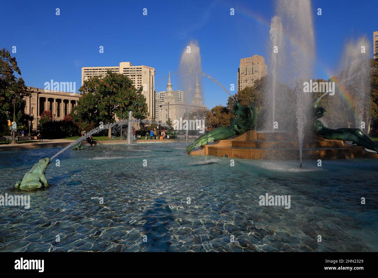The Swann Memorial Fountain aka Fountain of the Three Rivers in Logan Square.Philadelphia.Pennsylvania.USA Stock Photo