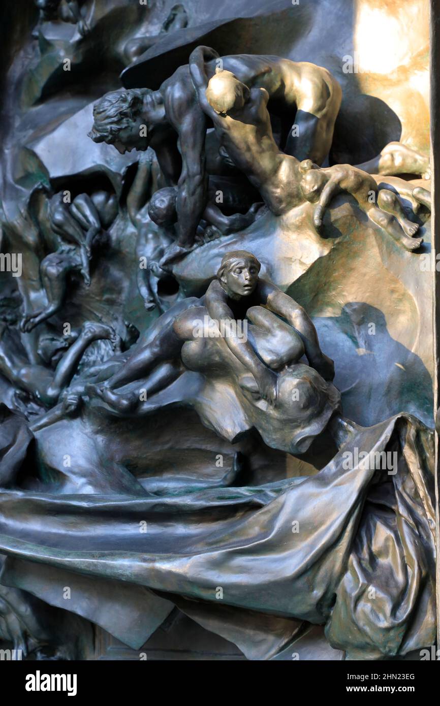 A closed up view of the Gates of Hell by Auguste Rodin display in Rodin Museum.Philadelphia.Pennsylvania.USA Stock Photo