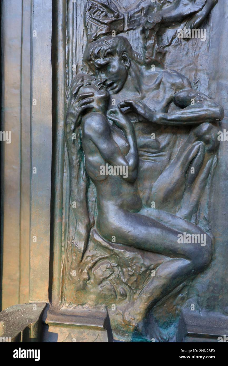 A closed up view of the Gates of Hell by Auguste Rodin display in Rodin Museum.Philadelphia.Pennsylvania.USA Stock Photo