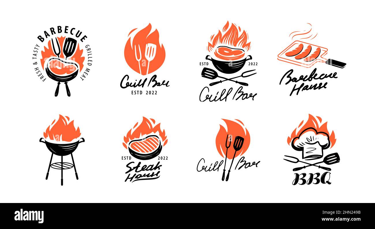 BBQ and grill emblem set. Barbecue labels, badges and design elements