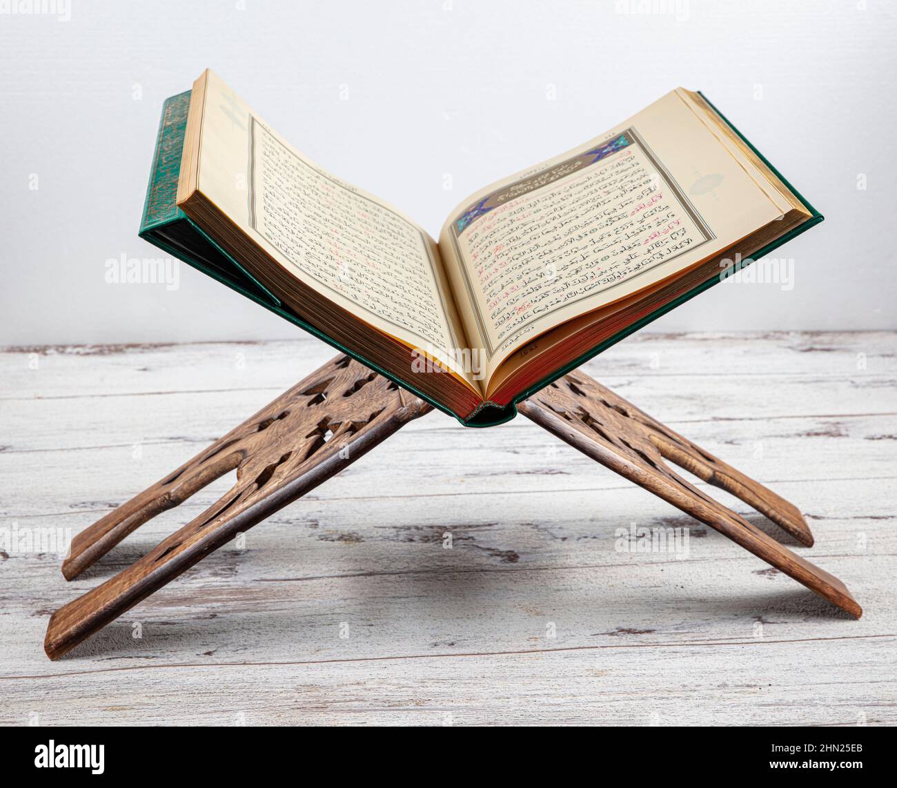 Istanbul, Turkey - February 11, 2022; Holy Quran and prayer on stand ...