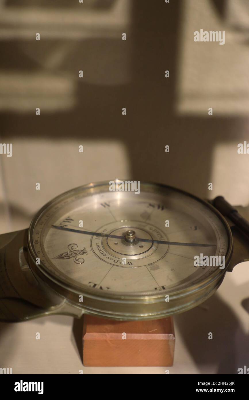Antique metal compass display in Mercer Museum & Library.Doylestown.Pennsylvania.USA Stock Photo