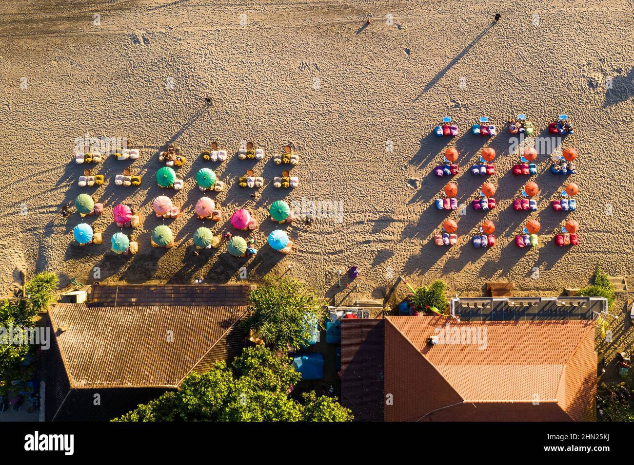 Overhead view of the famous beach bar on the Seminyak beach in Kuta, southern Bali in Indonesia Stock Photo